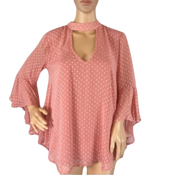 Band of Gypsies Floral Appliqué Bell Sleeve Sheer Blouse - Picture 3 of 17